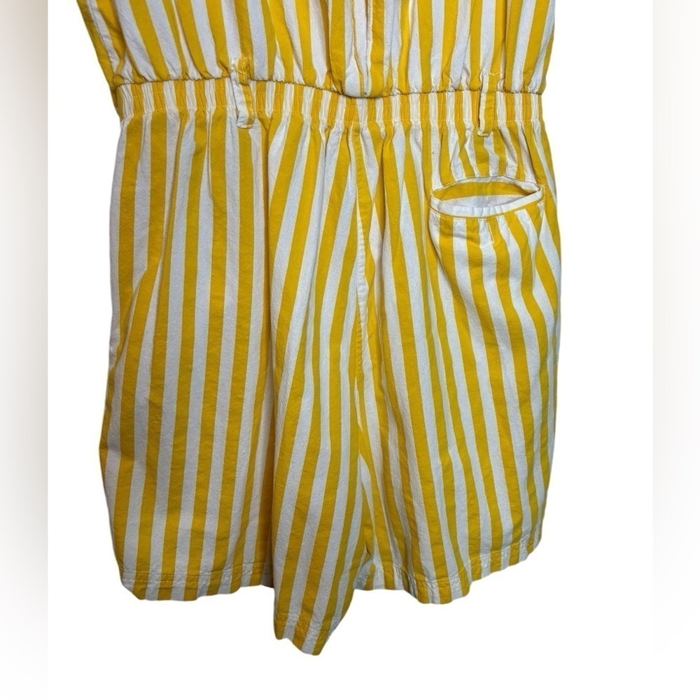 Sleeveless Yellow & White Striped Button-Front Romper - Picture 8 of 12